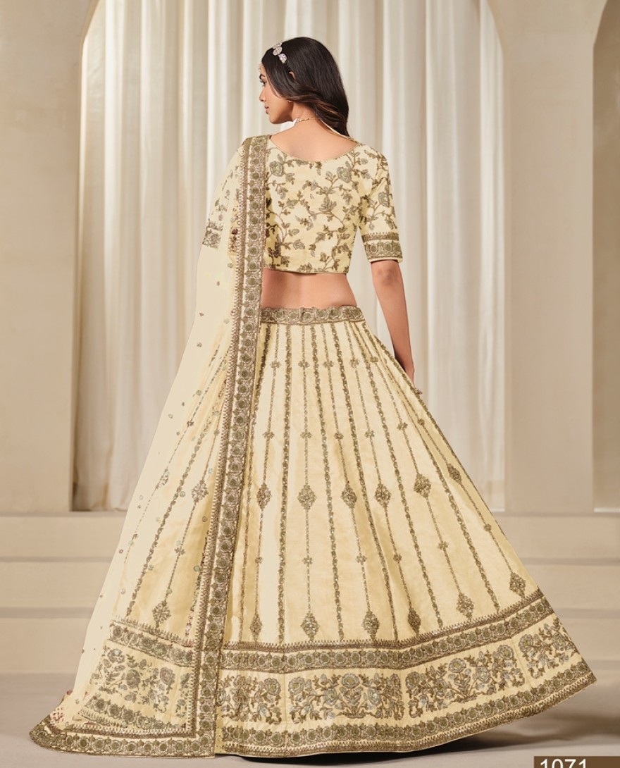 1071-cream - Cream Embroidered Art Silk Lehenga Choli for Wedding